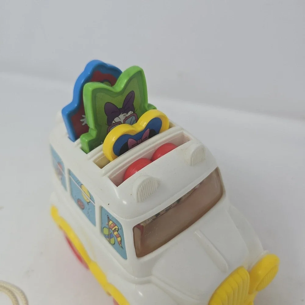 MICKEY MOUSE PULL STRING CAR Toy Minnie Donald Pop Up DISNEY Vintage